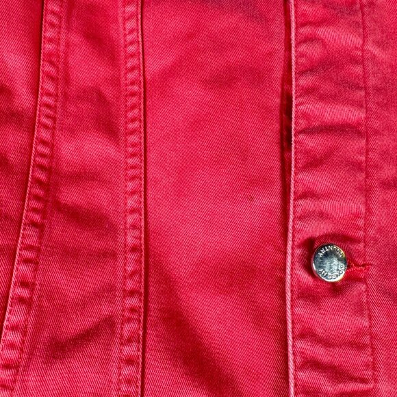 Jones New York Country Red Denim Jacket Women’s L Cotton Button Front - Picture 12 of 16